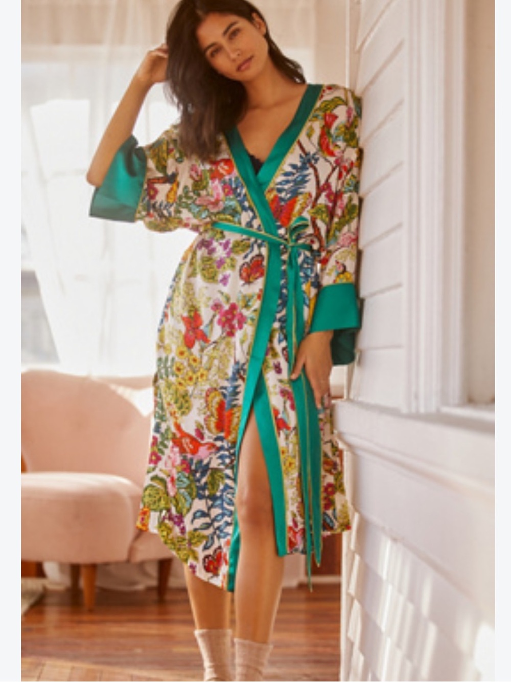 Anthropologie sleek freesia robe size xs